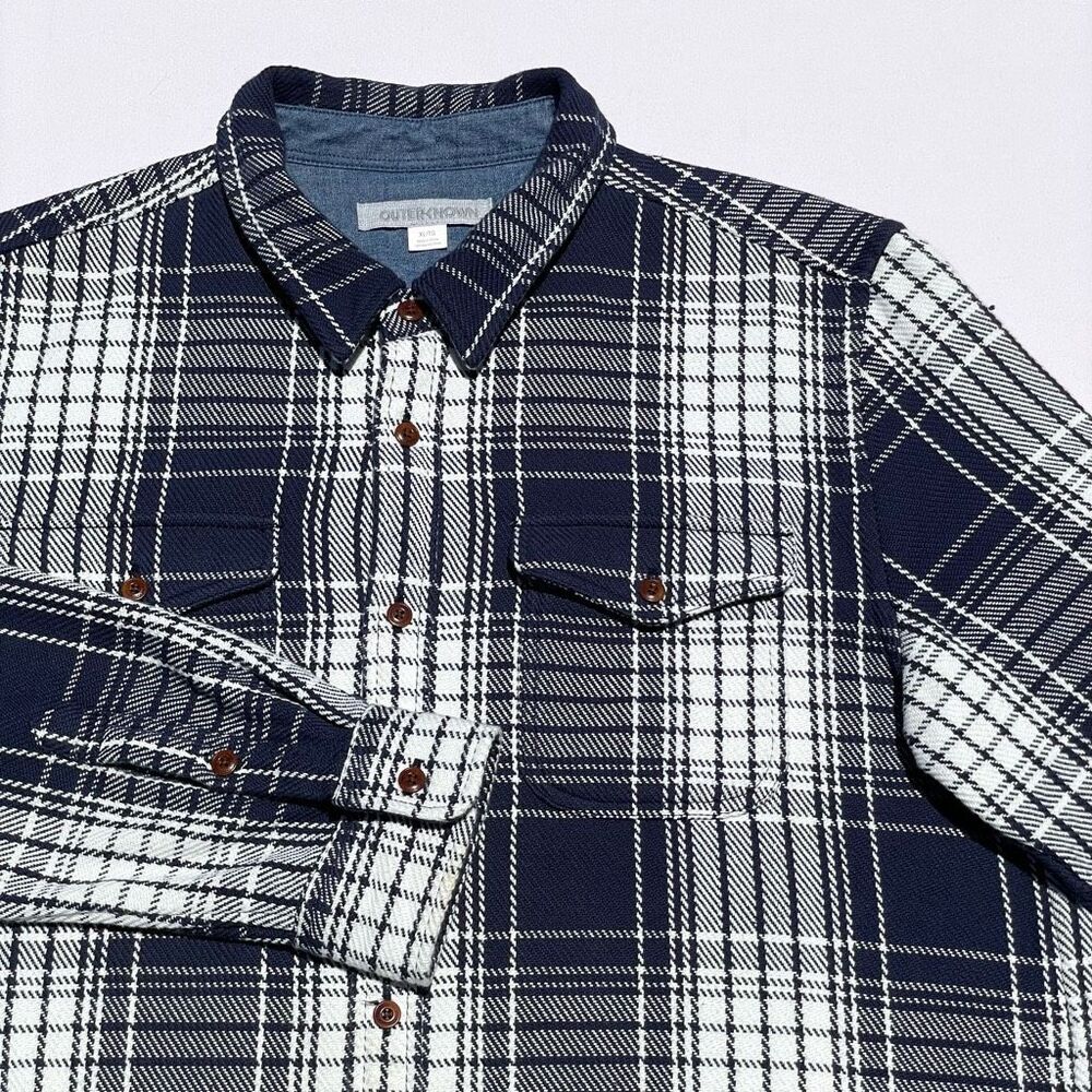 Outerknown Navy and White Plaid Casual Button Down Shirt